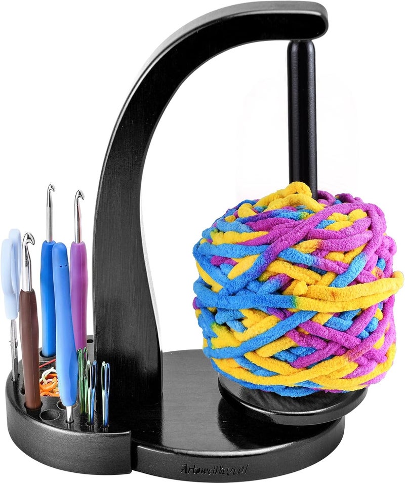 ULOI Crochet Yarn Holder - Upgrade with Crochet Accessories Storage Attachment, Magnetic Wooden Yarn Storage for Knitting Accessories, Perfect for Crocheting and Knitting Projects, Ebony Finish - Image 1